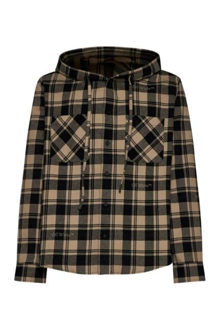 Off-White Checked Curved Hem Hooded Shirt