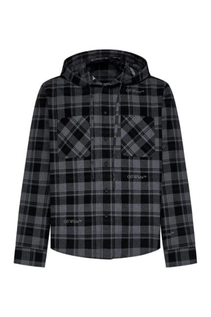 Off-White Checked Curved Hem Hooded Shirt
