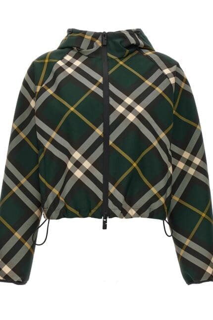 Burberry Check-Pattern Zip-Up Hooded Cropped Jacket