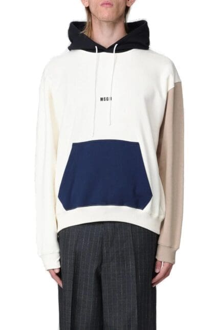 MSGM Logo-Printed Colour-Block Drawstring Hoodie