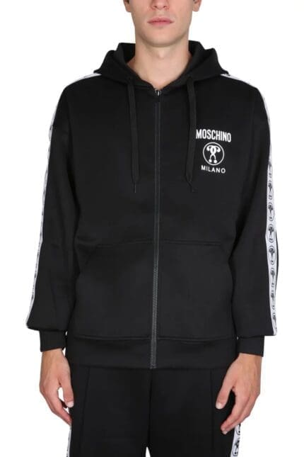 Moschino Logo Printed Drawstring Zipped Hoodie