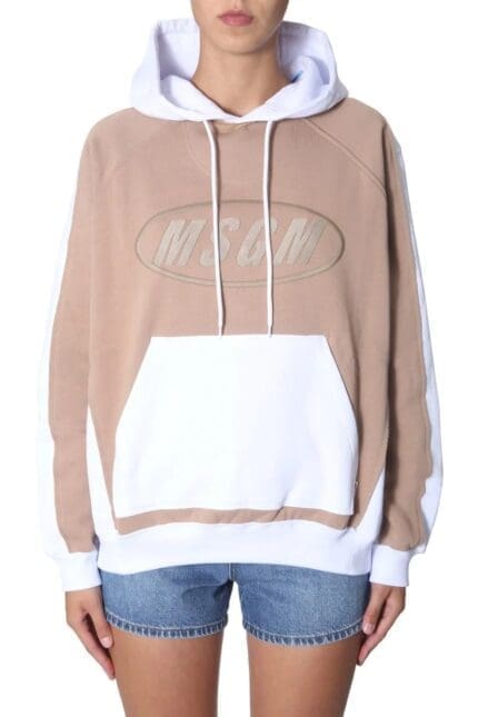 MSGM Embroidered Logo Colour Block Hoodie