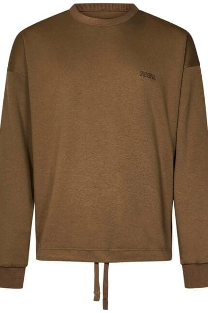 Zegna Logo Embroidered Drawstring Hem Crewneck Sweatshirt