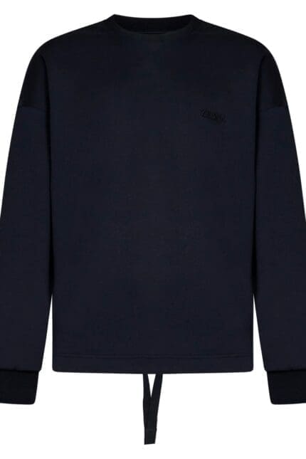 Zegna Logo Embroidered Drawstring Hem Crewneck Sweatshirt