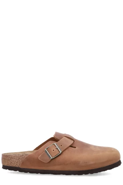 Birkenstock Boston Logo Engraved Buckled Mules