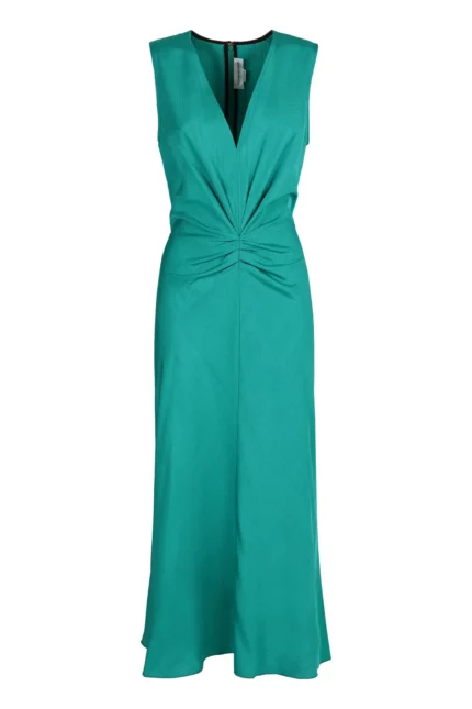 Victoria Beckham Gathered V-Neck Midi Dress