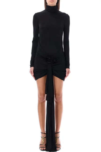 Saint Laurent Draped Turtleneck Mini Dress