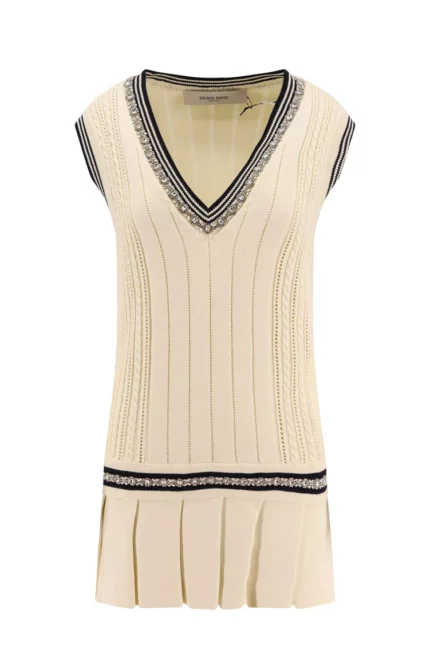 Golden Goose Deluxe Brand V-Neck Embellished Pleated Varsity Dress