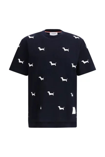 Thom Browne Dog-Embroidered Crewneck T-Shirt