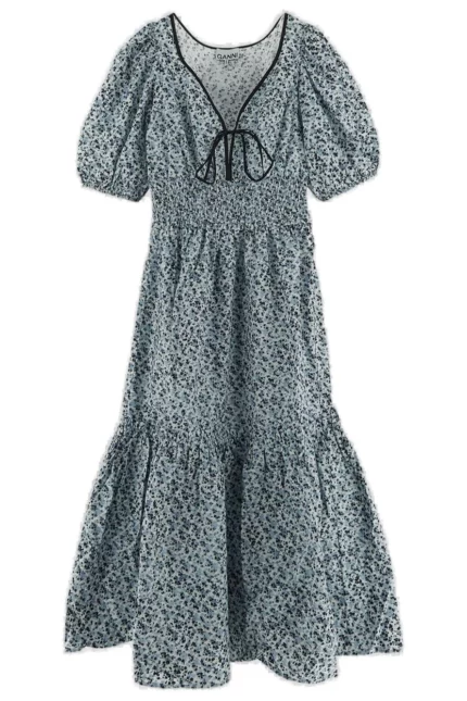 Ganni Floral Printed Long Smock Dress