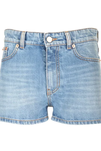 Valentino Logo Patch Straight Hem Denim Shorts
