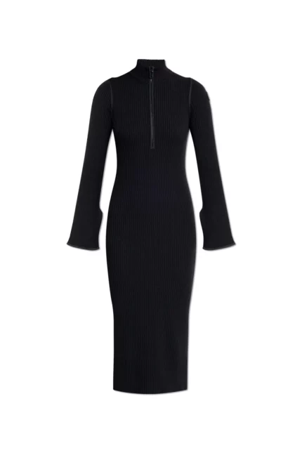 Moncler Half-Zip Ribbed-Knit Midi Dress