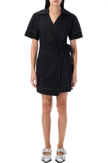 Ganni Poplin Wrap Mini Dress