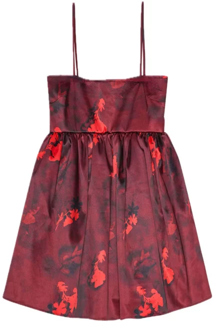 Ganni Floral Printed Satin Strap Mini Dress