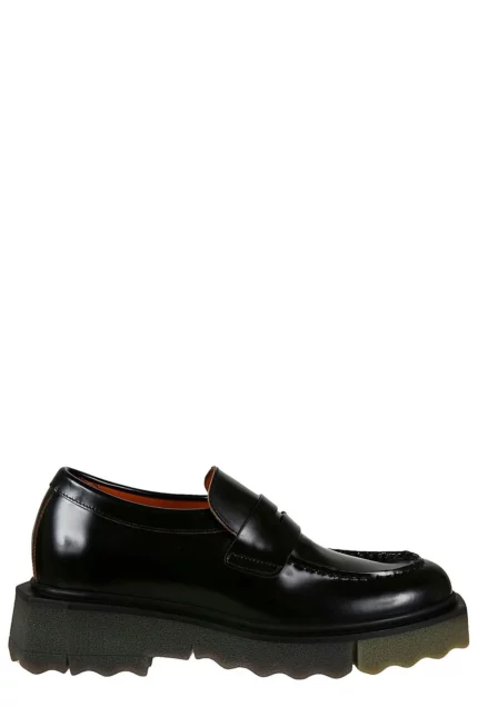 Off-White Round Toe Slip-On Sponge Loafers