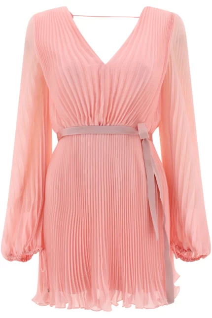 Max Mara V-Neck Pleated Mini Dress