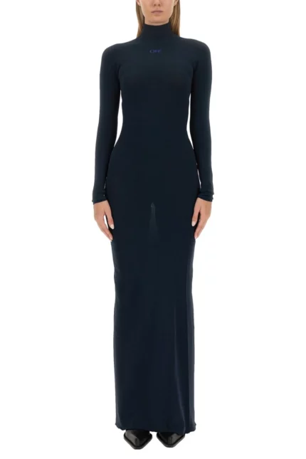 Off-White Funnel-Neck Maxi Dress