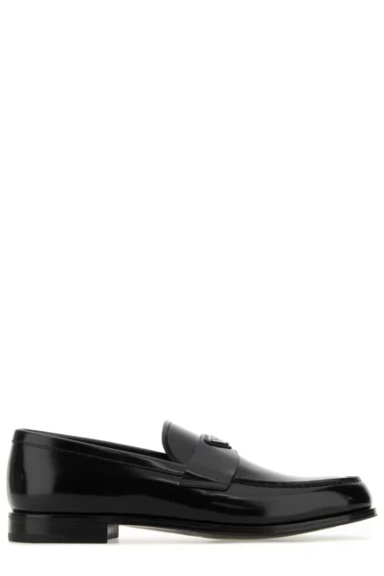 Prada Enamel-Triangle-Logo Slip-On Loafers