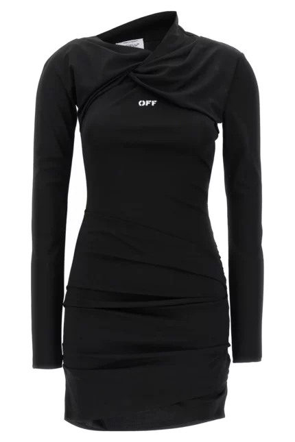 Off-White Off Stamp Twist Detailed Long-Sleeved Dress