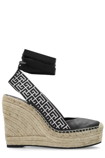 Balmain Alex Monogram Jacquard Wedged Sandals