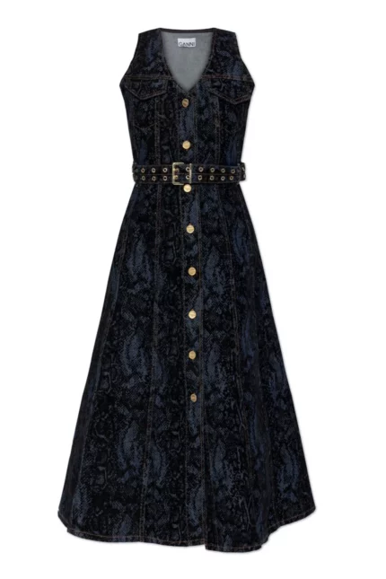 Ganni V-Neck Denim Midi Dress