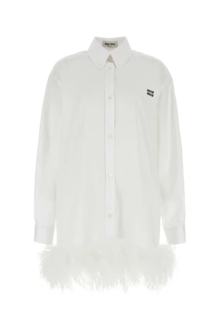 Miu Miu Logo-Embroidered Mini Shirt Dress