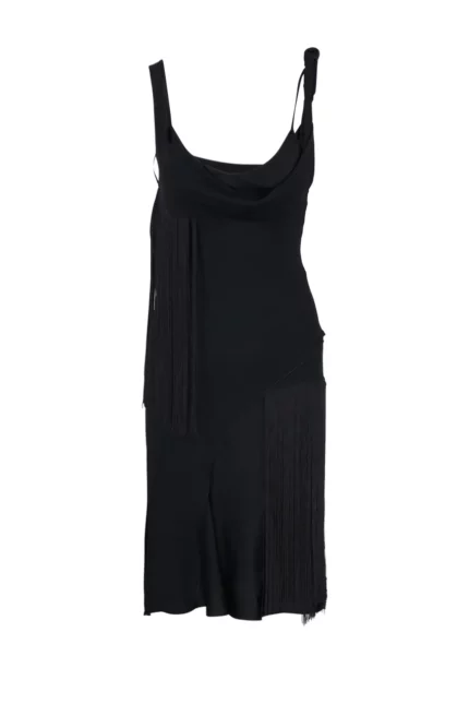 Victoria Beckham Asymmetric Fringed Midi Slip Dress