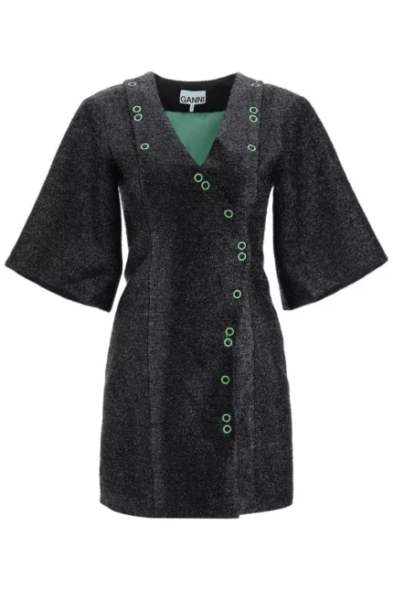 Ganni Sparkle V-Neck Wrap Mini Dress