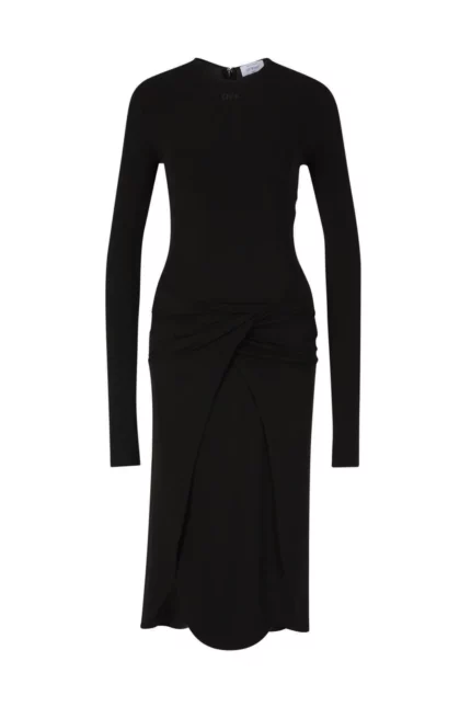 Off-White Twist Detailed Long-Sleeved Dress