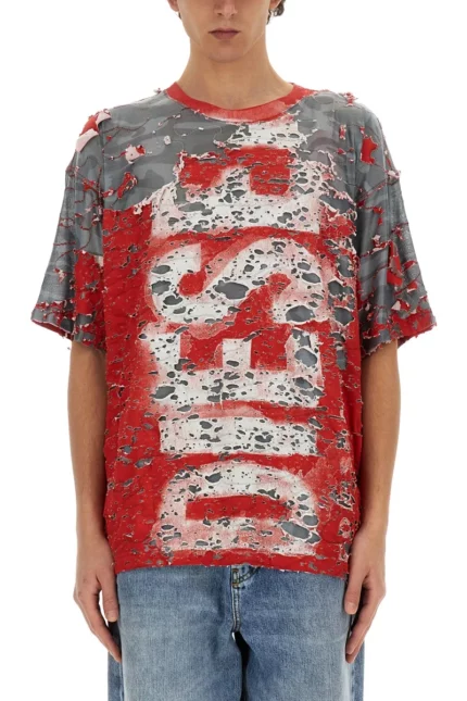 Diesel T-Box-Peel Logo Printed Distressed T-Shirt