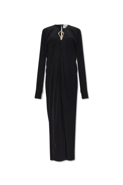 Lanvin Cut Out Detailed Draped Midi Dress