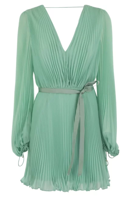 Max Mara V-Neck Pleated Mini Dress