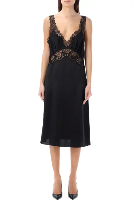 Saint Laurent Slip V-Neck Lace Dress