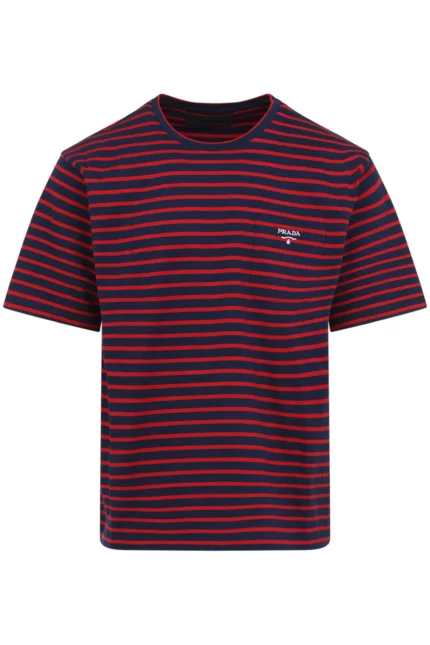 Prada Logo Embroidered Striped T-Shirt
