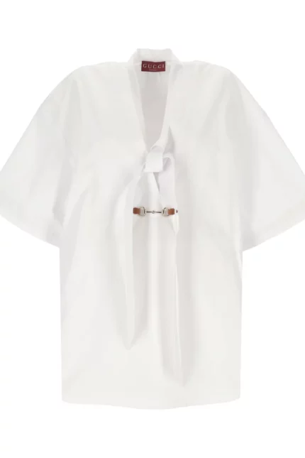 Gucci Horsebit-Buckle V-Neck Poplin Mini Dress
