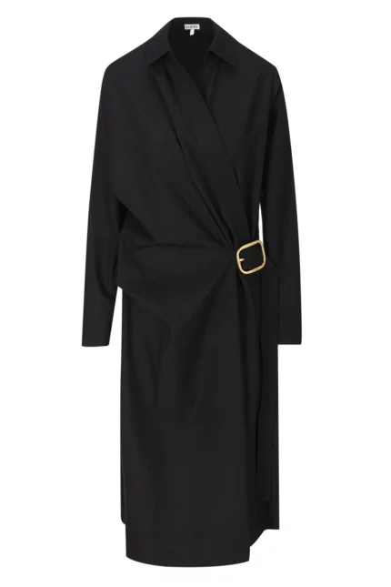 Loewe Buckle Detailed Gathered Midi Dress