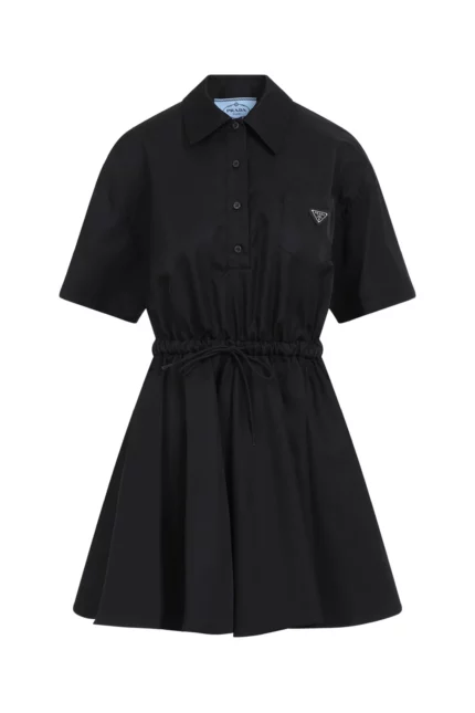 Prada Logo Plaque Drawstring Mini Dress