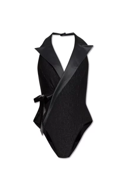 Balmain Satin Trim One Piece Swimsuit