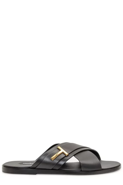Tom Ford T Plaque Crossover Strap Sandals