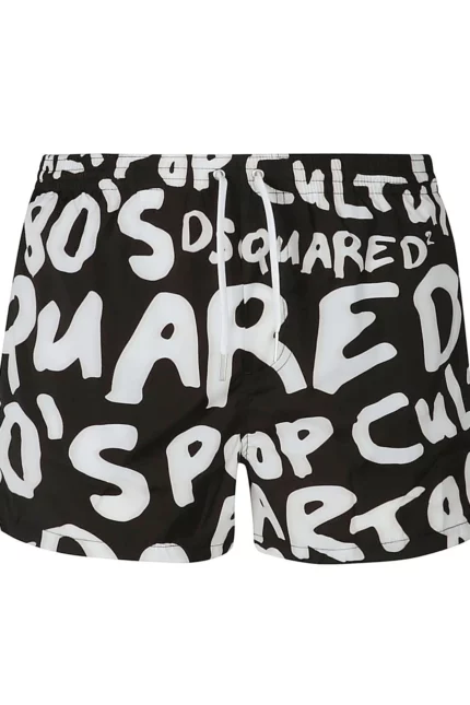 Dsquared2 Allover Logo Printed Drawstring Swimming Shorts