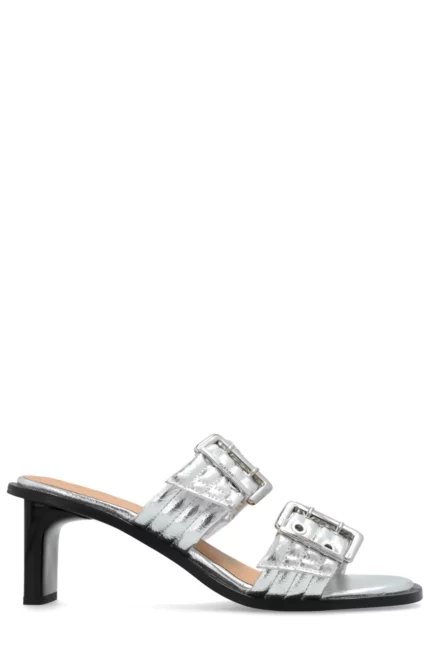 Ganni Metallic Buckle Heeled Mules