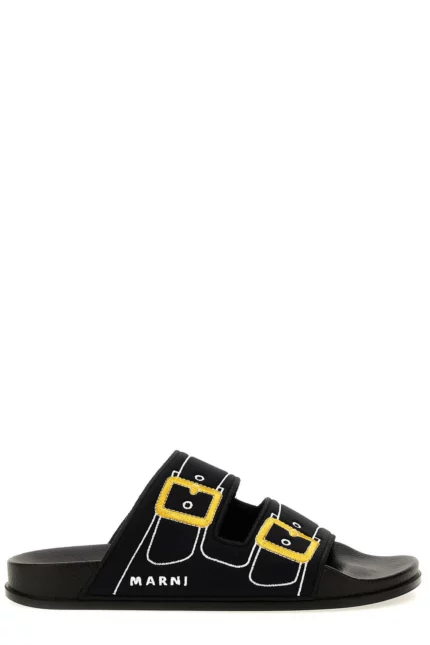 Marni Logo Embroidered Slip-On Slides