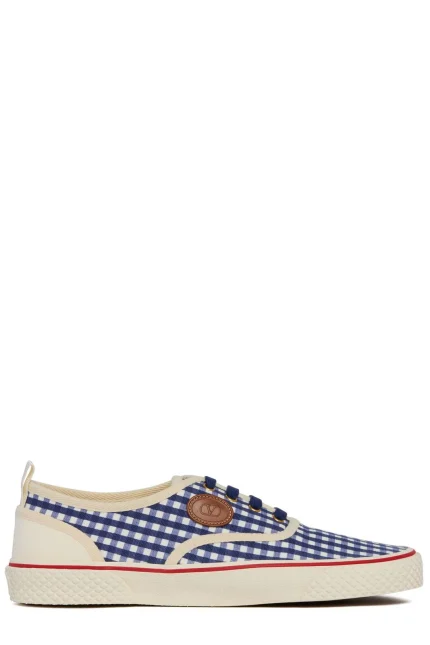 Valentino Gingham-Checked Lace-Up Sneakers