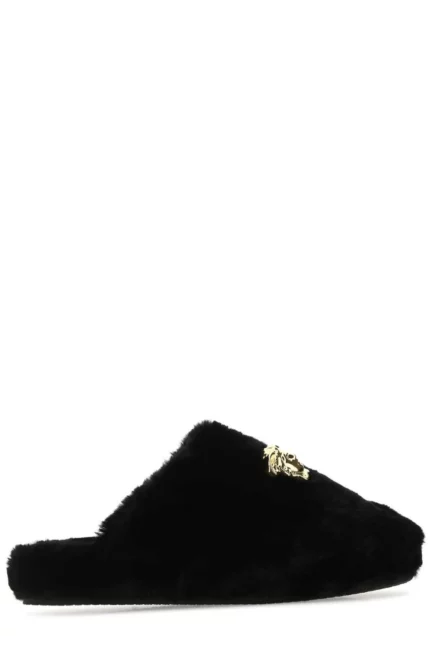 Versace Medusa Plaque Fur Slippers