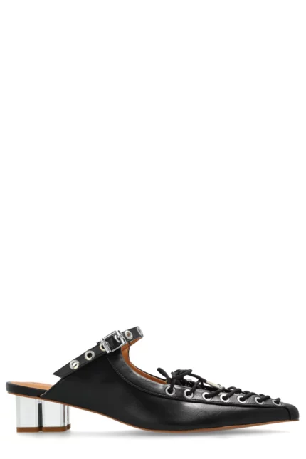Ganni Lace-Up Heeled Mules