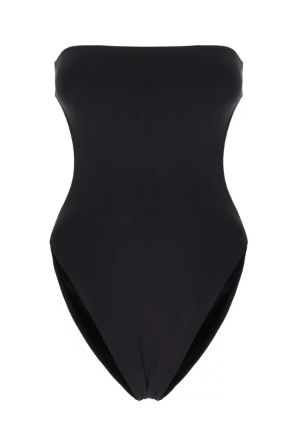 Saint Laurent Shiny Strapless Cut-Out Swimsuit