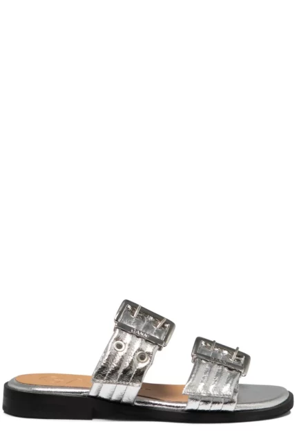 Ganni Eyelet Detailed Strap Buckle Slides