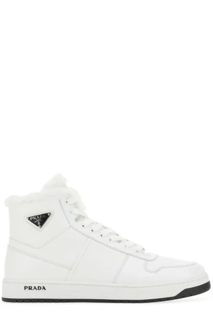 Prada Logo Plaque High-Top Sneakers