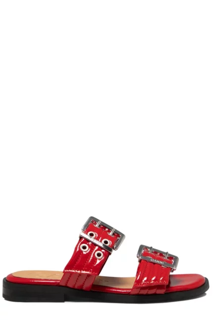 Ganni Buckle Two-Strap Sandals