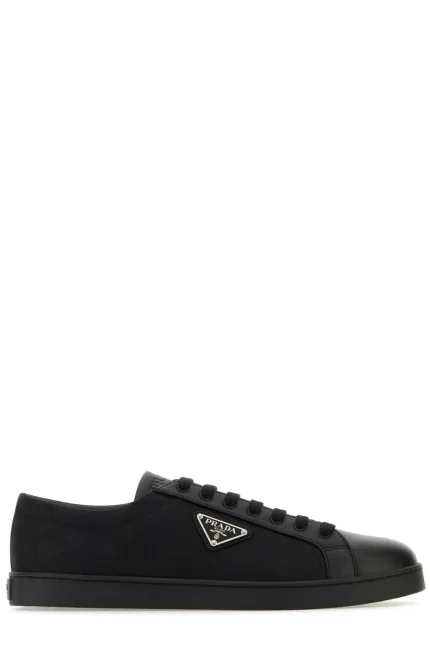 Prada Triangle-Logo Round-Toe Lace-Up Sneakers